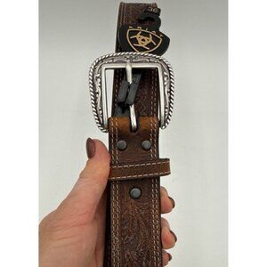 NWT Ariat Brown Tooled Double Stitched Men's Western Belt Size 36 Cowboy